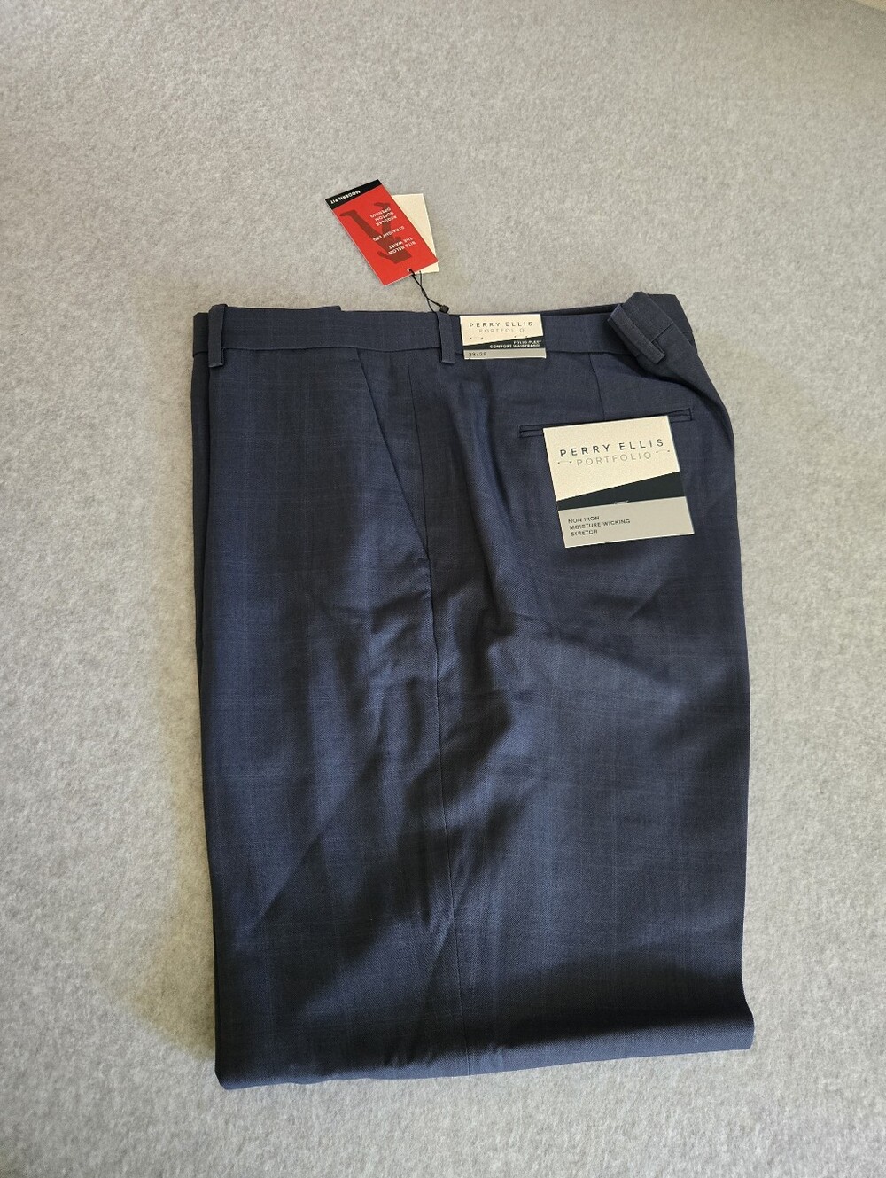 Perry Ellis Portfolio Men’s Blue Dress Pants Modern Fit Stretch Non-Iron 38x29